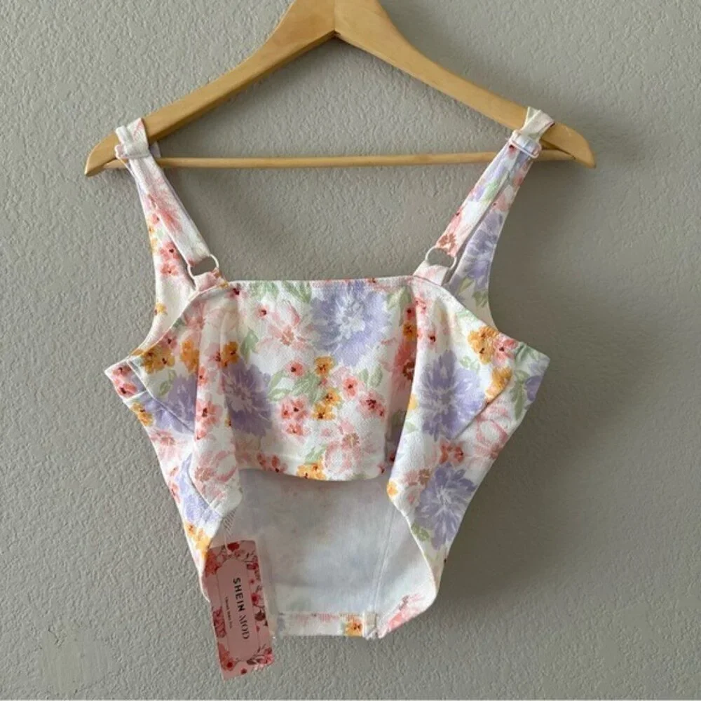 SHEIN Floral Corset Bustier Top L NWT Coquette Cottagecore Summer Baddie